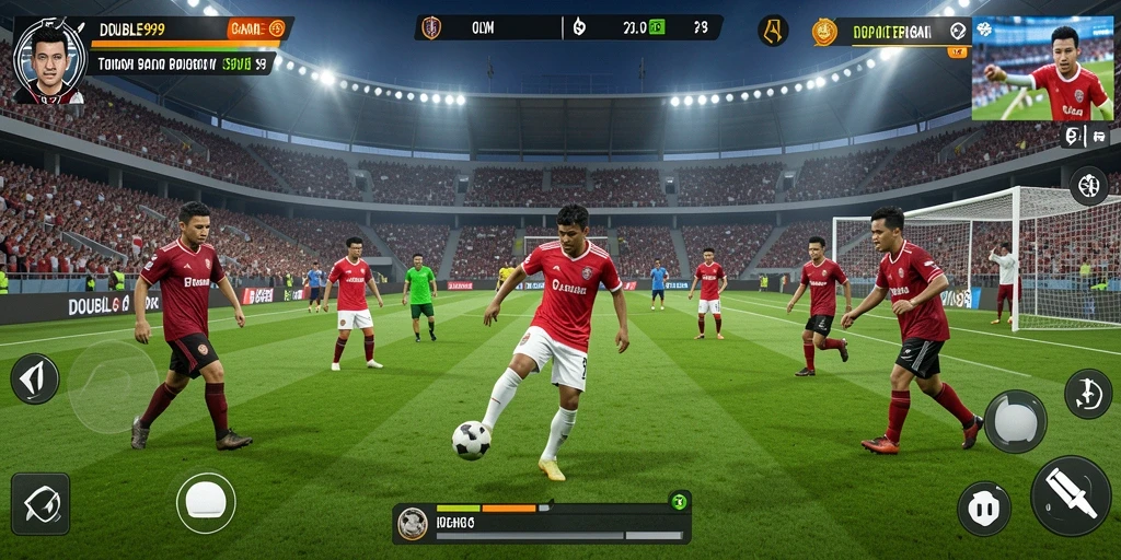 Tampilkan aksi menarik dalam game sepak bola DOUBLE999.