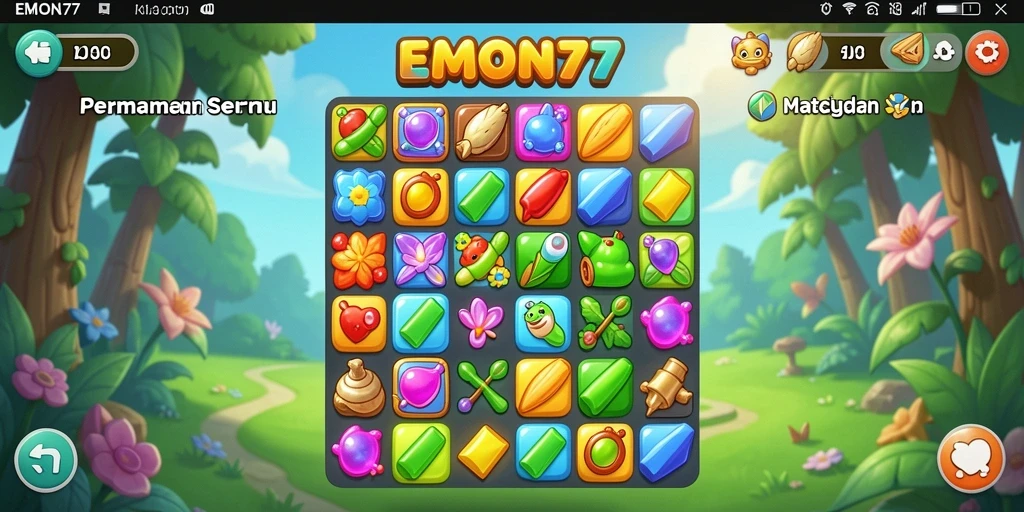 Tampilan gameplay EMON77 dengan momen mencocokkan yang seru.