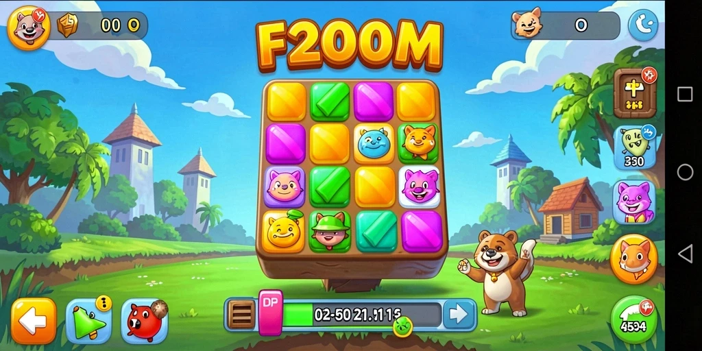 Tampilan gameplay seru di F200M dengan pencocokan elemen yang memikat.