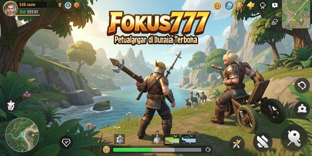Screenshot menampilkan petualangan luas FOKUS777 di dunia terbuka.