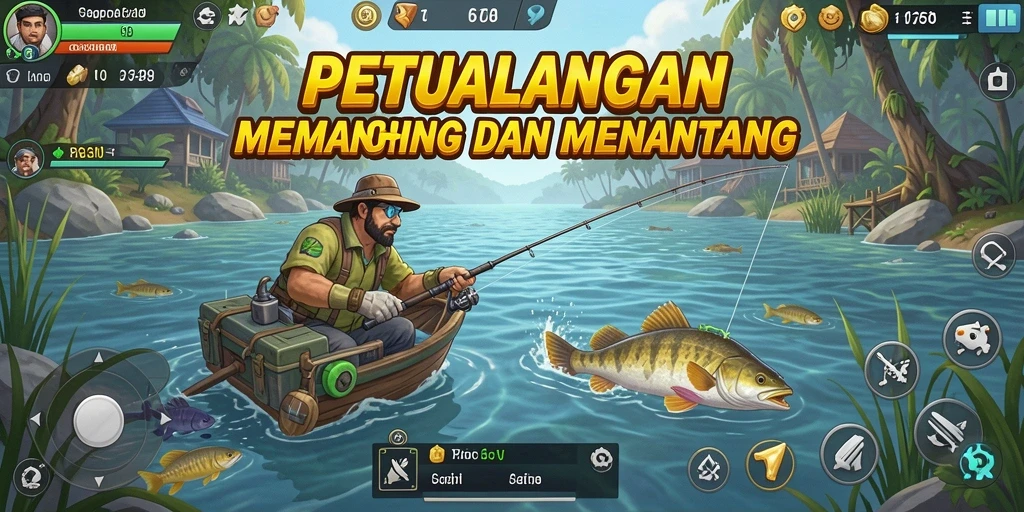 Screenshot menunjukkan gameplay G668 dengan aksi memancing yang mendebarkan.