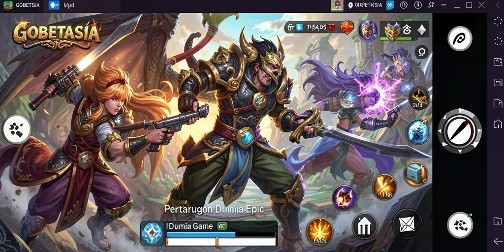 Screenshot GOBETASIA menampilkan pertarungan intens antara karakter-karakter unik.