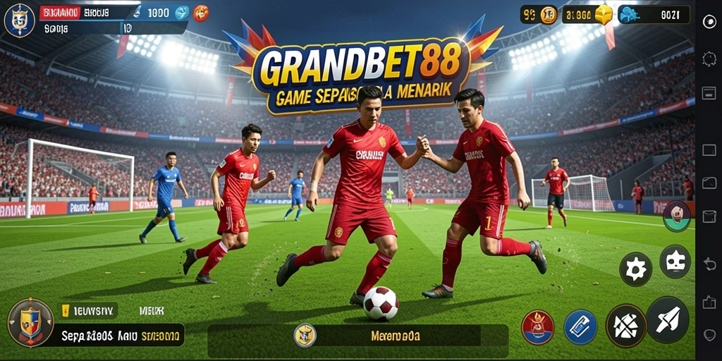 Tangkapan layar utama GRANDBET88 menampilkan aksi seru dalam pertandingan sepak bola.