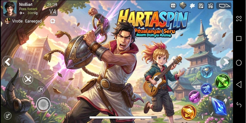 Screenshot gameplay HARTASPIN dengan karakter anime yang menawan.