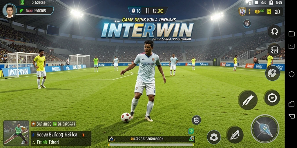 Screenshot INTERWIN menampilkan aksi seru di lapangan sepak bola.