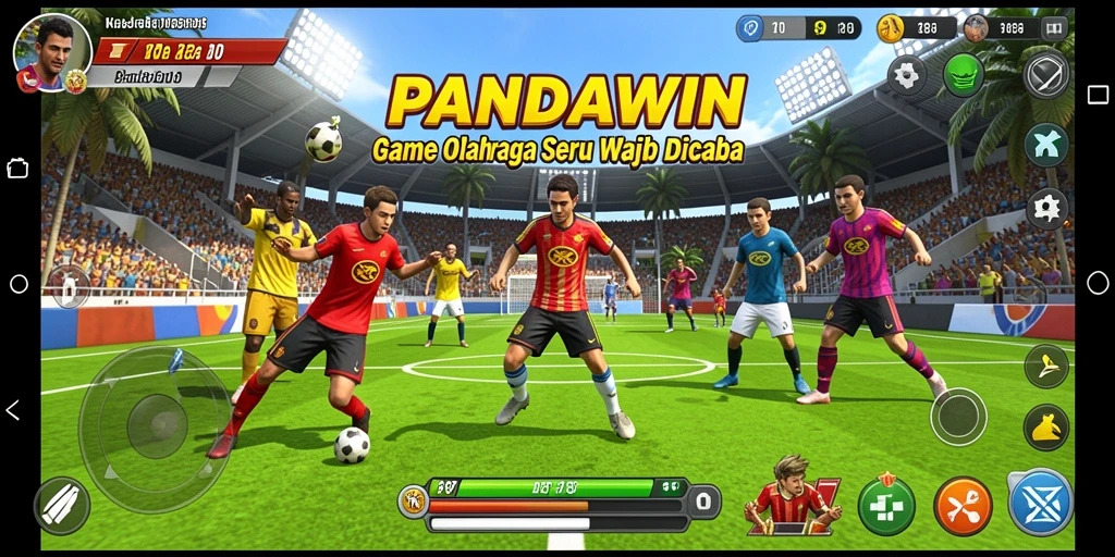 Tangkapan layar utama PANDAWIN menampilkan aksi olahraga yang mendebarkan.