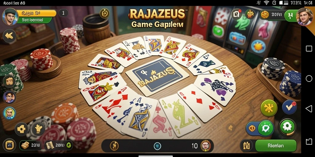 Tampilan gameplay seru dalam RAJAZEUS, menunjukkan strategi Gaple yang menantang.