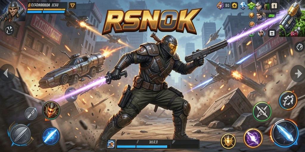Tangkapan layar utama RSNOK menunjukkan gameplay yang intens dan mendebarkan.
